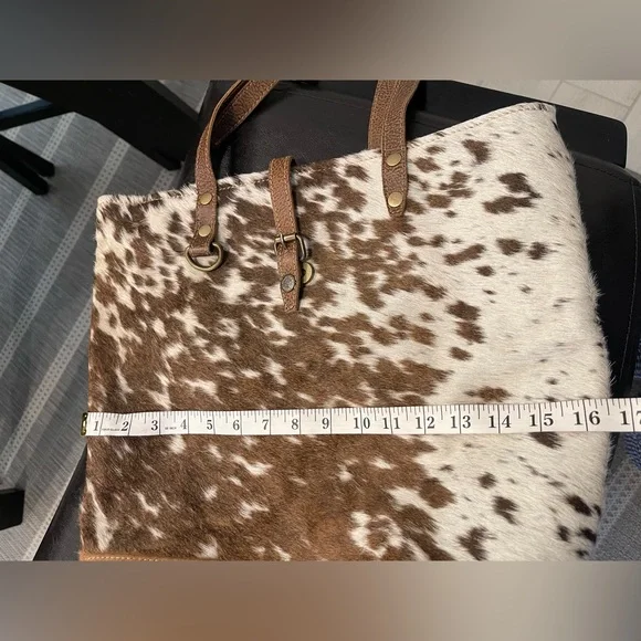 MYRA BAG / WALLET Tan hair on tote Calf Hair Leather Bag with wallet CHK PIC - Picture 7 of 14